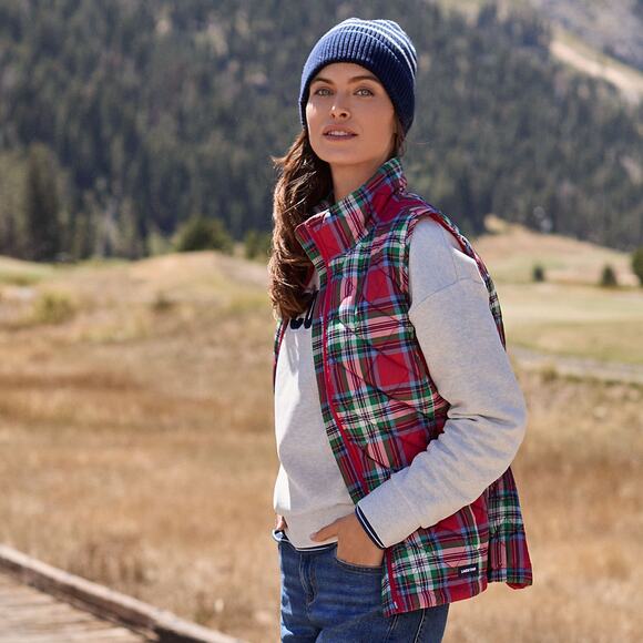 Lands End FeatherFree Quilted Insulated Puffer Vest Red Plaid Womens Plus 3X - Picture 3 of 14